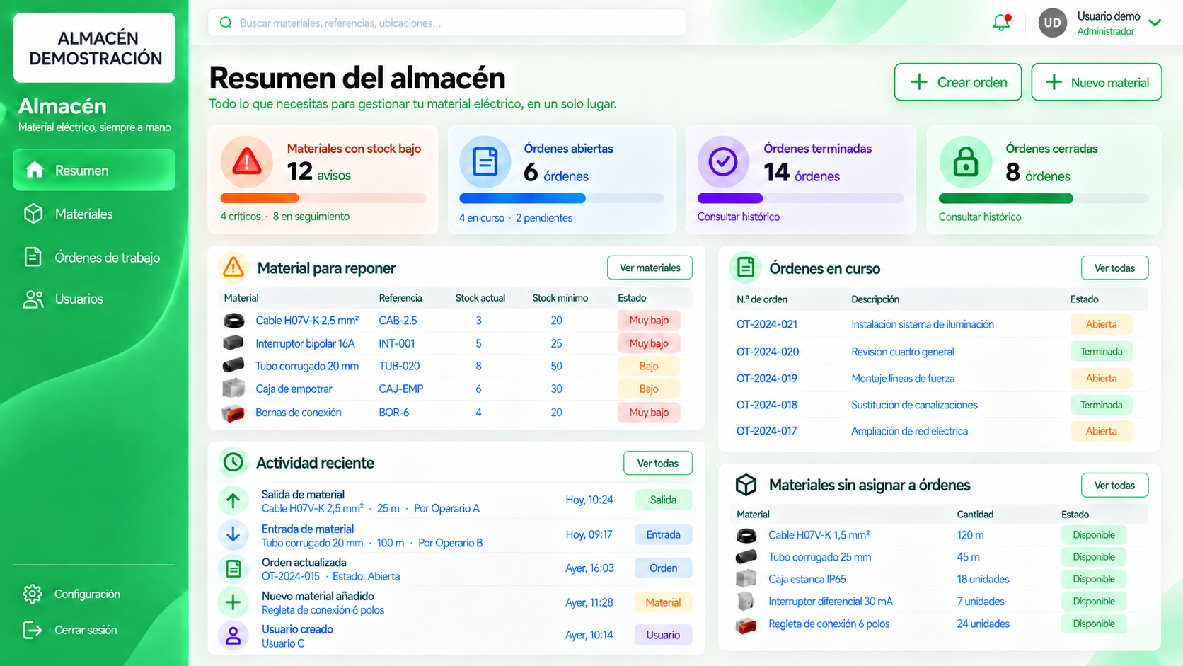 Diseño de interfaz de almacén